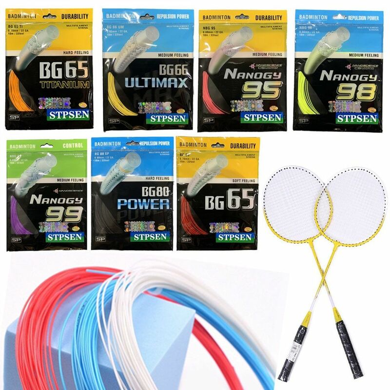 Raket Badminton dia.0.7 mm, panjang senar 10M warna acak peralatan olahraga senar raket bulutangkis BG65 BG65Ti