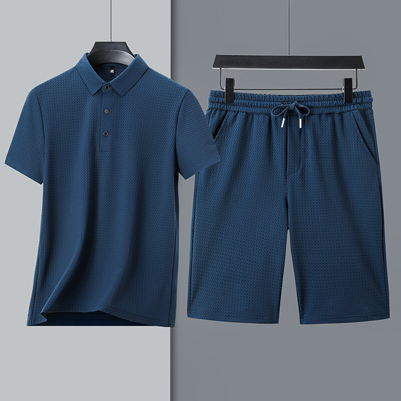 Nahtlose Eisse ide Kurzarm Polos hirt Anzug Herren Sommer Business lässig atmungsaktive T-Shirt Shorts zweiteiliges Set
