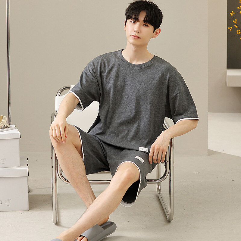 Korea Fashion pria pakaian tidur musim panas Modal lembut keren celana pendek piyama Set pemuda anak laki-laki pakaian rumah kasual pakaian santai 5XL kapal bebas