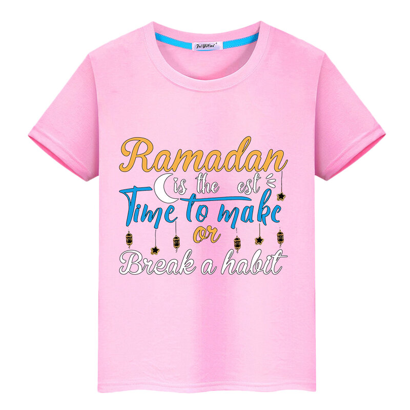 T-shirt imprimé pour enfants avec lune, tenue festive pour garçons, Ramadan musulman, Kareem Anime, vêtements Y2K, été