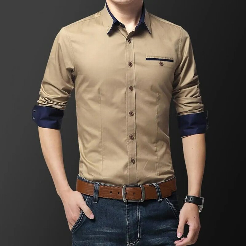 남성용 세련된 편안한 비즈니스 셔츠, 슬림핏 단색, 통기성, 용수철 가을 사무복, 긴팔