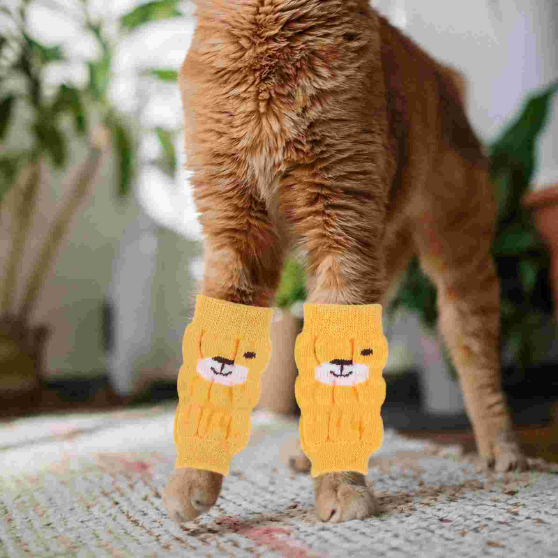4 Pcs Pets Socks Cotton Dog Leg Sleeve Winter Protection Protector Puppy Cover Polyester Anti-slip Warmer