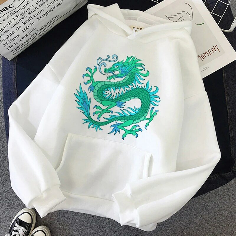 Harajuku 2023 Women Hoodie Dragon Print Vintage Sweater Casual Loose Gothic Female Hoodies Ulzzang Long Sleeve Woman Clothes Top