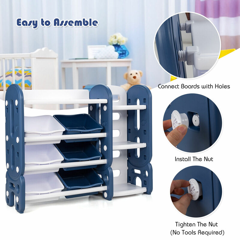 Organizer Penyimpanan Mainan Anak dengan Tempat Sampah & Rak Multi-lapis untuk Kamar Tidur Ruang Bermain TY327808