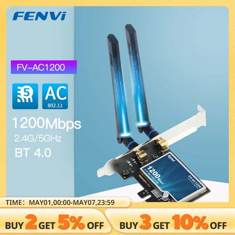 FENVI 1200Mbps Wireless WiFi Card PCIE Adapter FV-AC1200 Dual Band 2.4Ghz/5Ghz 802.11AC For Bluetooth4.0 WiFi Adapter Win7/10/11