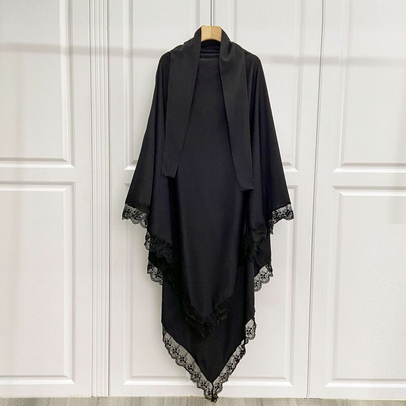 Ramadan koronkowy długi hidżab Khimar Eid muzułmański Headcarf damski jednoczęściowy strój modlitewny chimars Jubha Islamic hidżabs Musulman