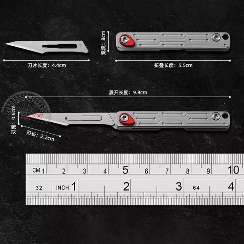 ステンレス鋼のミニ医療用折りたたみスケープナイフ,屋外用の交換可能なブレード付きのポケットナイフ,10個。