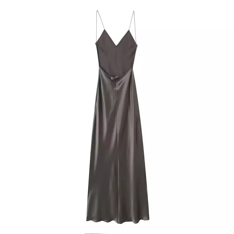 Vestido Midi ajustado con tirantes finos y espalda descubierta para Mujer, ropa interior elegante con textura de satén, Estilo Vintage, 2023