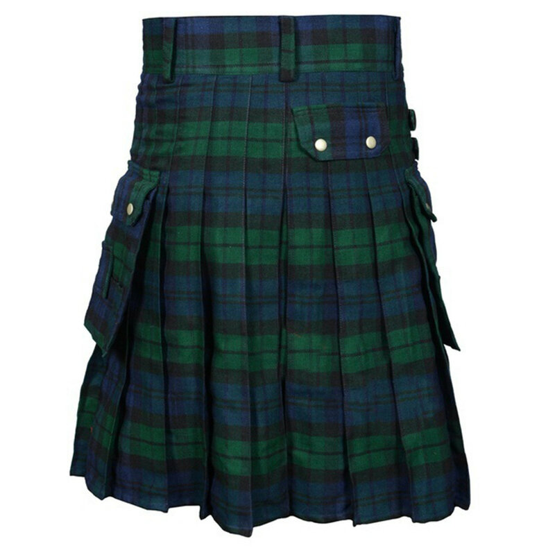 Men's Scottish Style Traditional Highland Tartan Kilt Vintage Plaid Pants With Pockets Casual Shorts Skirt Scottish Culottes