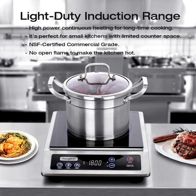 ChangBERT Induction Cooktop, Portable Cooker, Large 8” Heating Coil, 18/10 Stainless Steel Commercial-Grade Burner