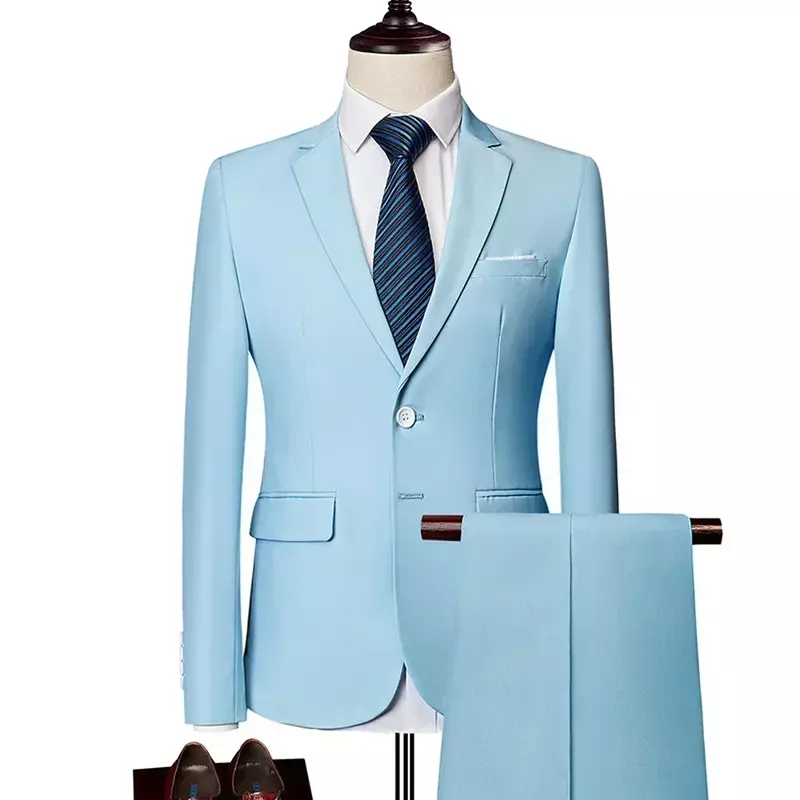Nowa modna suknia ślubna dla pana młodego pasuje do męskiego Casual biznes 2-częściowy zestaw garniturów kurtka kurtka M-6XL
