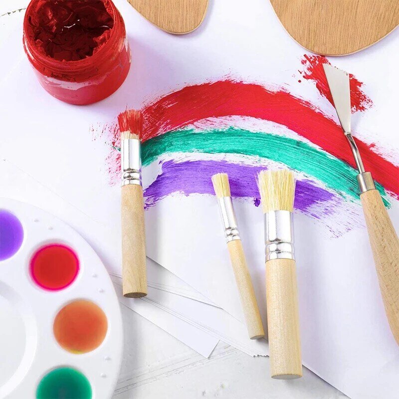 6 Pcs Wooden Stencil Brushes Painting Bristle Brushes For Acrylic Watercolor Art Painting Project DIY Crafts, 3 Sizes