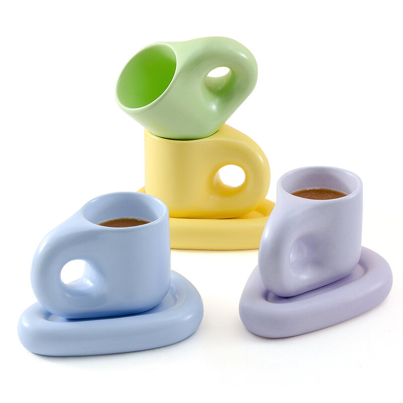 Fashion Fat Handle Cute Chubby Cup Candy Color Ceramic Coffee Mug Creative Hand Mand Drinkware Milk Tea Cup Nowość Prezenty