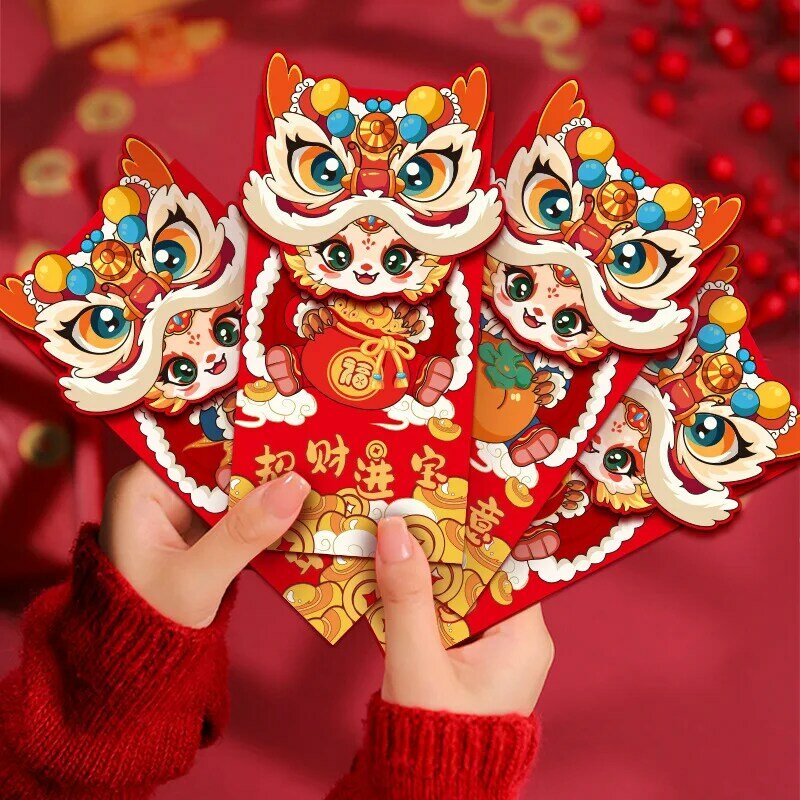 Sobre rojo de la suerte del Año Nuevo Chino, sobres rojos del Festival de Primavera, decoraciones de bolsillo para dinero, 2024, 4 unidades por juego