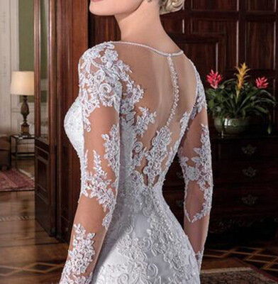 Sexy wykwintne Tulle Jewel dekolt Mermaid suknie ślubne 2020 koronki z kryształkami aplikacje długie rękawy suknie ślubne Plus rozmiar