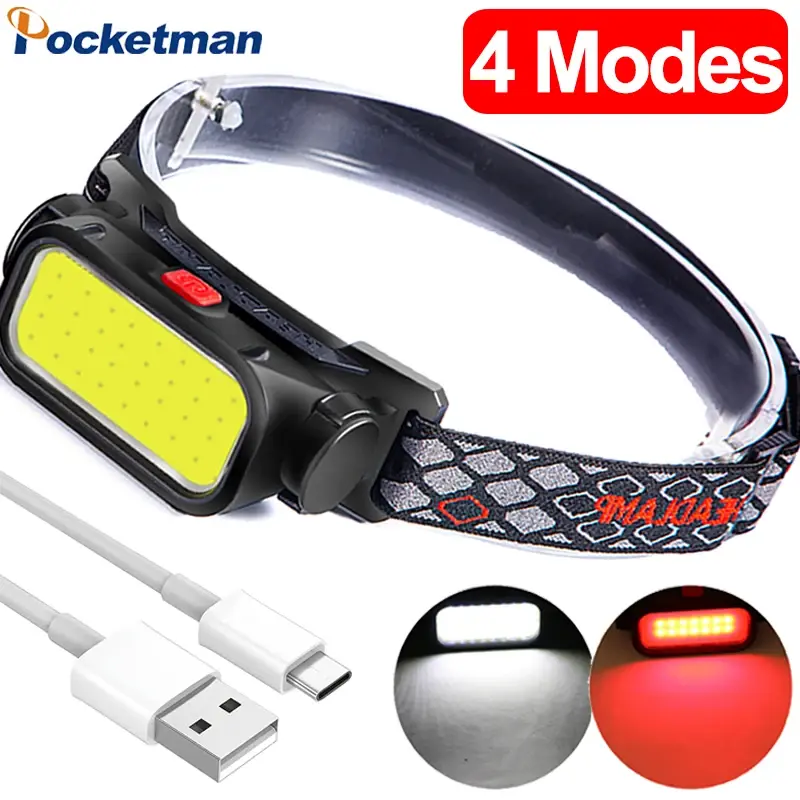 USB充電式LEDヘッドランプ,赤色ライト,4つの防水モード,夜間使用,釣りに最適