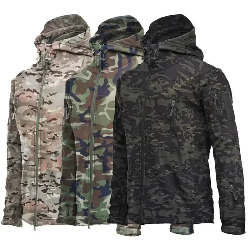 Granatowy miękka powłoka kurtka wojskowa mężczyzn wodoodporny wojskowy płaszcz kurtka taktyczna zimowy ciepły polarowy wiatrówka z kapturem i spodnie