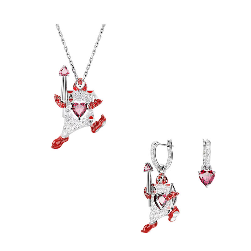 Set perhiasan 2024 asli anting-anting kalung wanita mutiara kristal cinta merah muda menawan hadiah romantis kombinasi