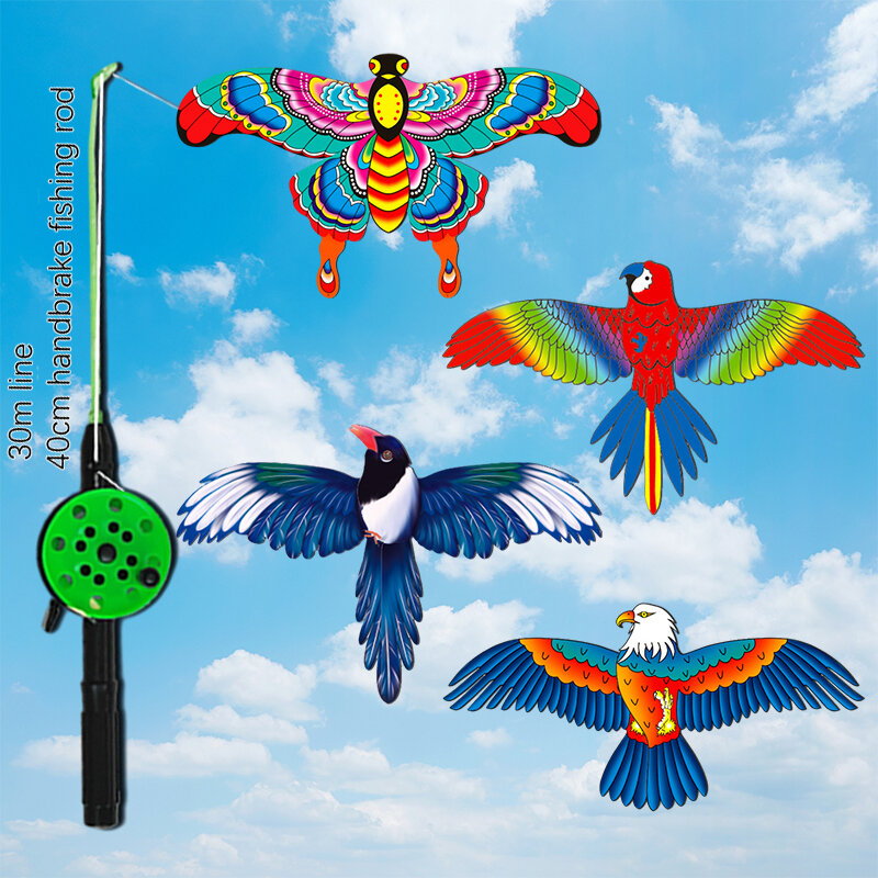 1set Kinder fliegen Drachen Spielzeug Cartoon Schmetterling Meerjungfrau Papagei Elstern Adler Drachen mit Griff Kinder fliegen Drachen Outdoor-Spielzeug