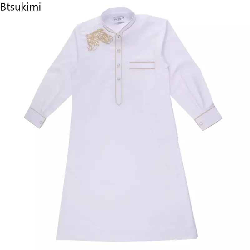 2024 muslimische Jungen Kinder Saudi-Robe Thoub Jubba Thobe Daffah Arab Kleid islamische Kleidung Maxi kleid Abaya Ramadan Thawb Mittlerer Osten