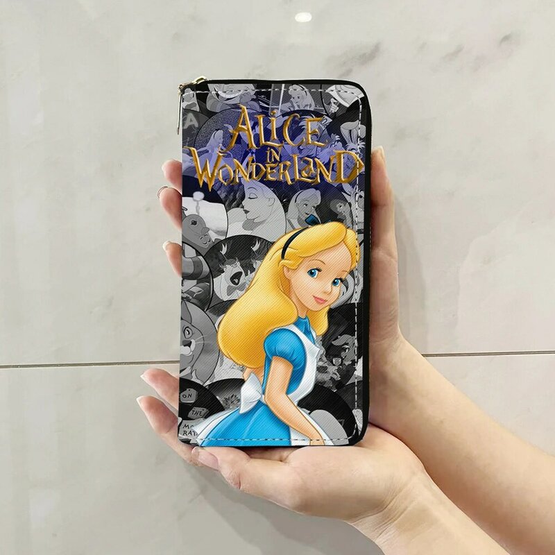 Disney Alice no País das Maravilhas Anime Pastas, W5999 Cartoon Zipper Coin Bag, Casual Bolsas, Bolsa De Armazenamento De Cartão, Presente