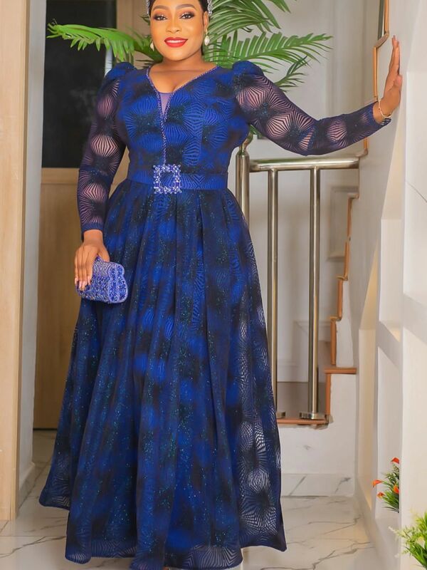 African Dresses for Women 2024 Plus Size Evening Party Long Dress Africa Clothing Elegant Turkey Muslim Print Maxi Dress