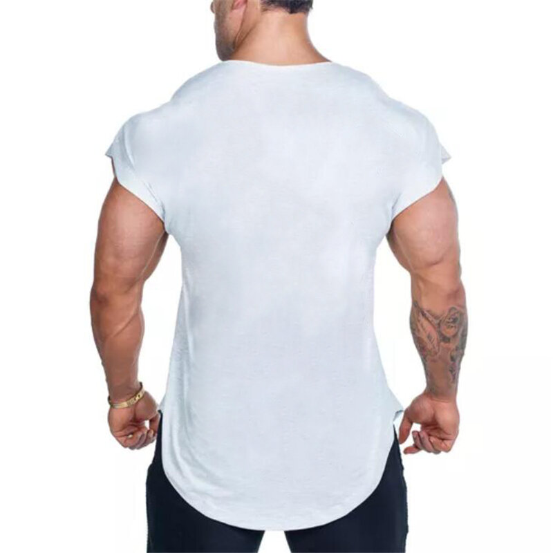 Chemise d'entraînement en coton glacé pour hommes, haut de musculation, maillots de sport en surpoids, chemise musculaire, maille de musculation, vêtements de sport, mode