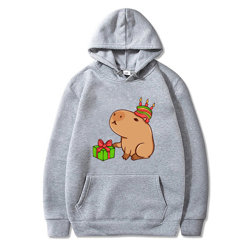 Capybara Cartoon Print Hoodies para homens e mulheres, moletom unissex, casual com capuz, macio, vintage, Harajuku, Capy Birthday, moda gráfica