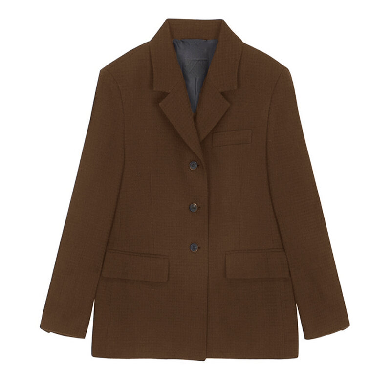 Jaket 3 kancing untuk wanita, Blazer jas kantor klasik wanita kerah takik elegan modis
