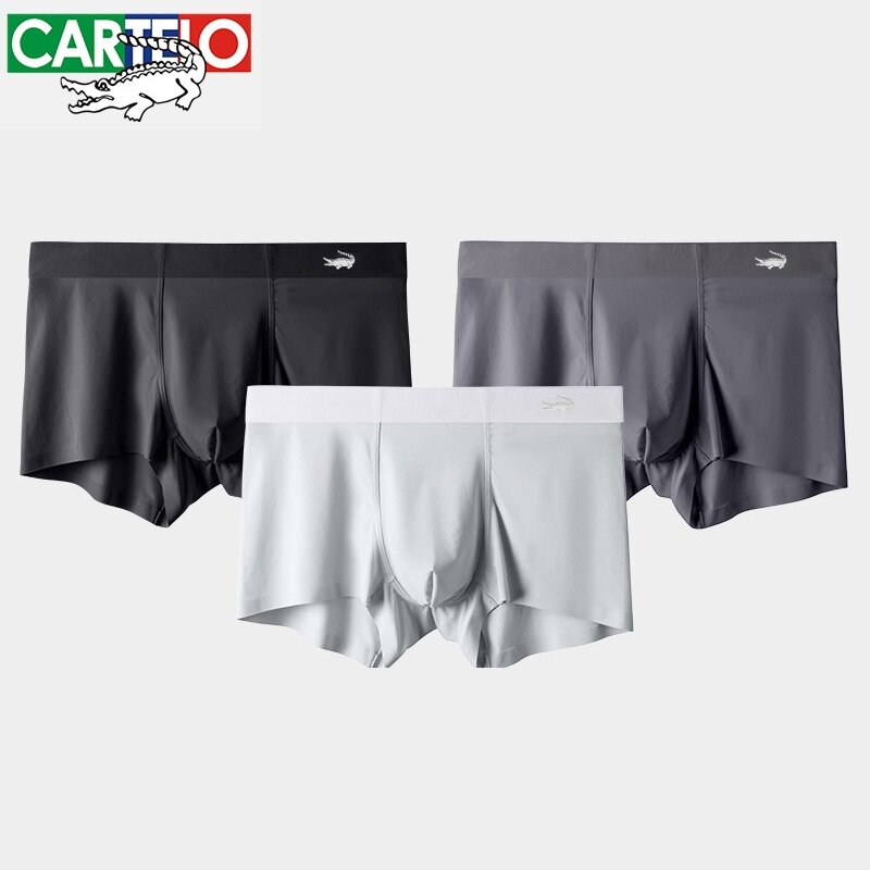 Cartelo Ice Silk Men Underwear 3A Grade Antibacterial Boxer Solid  Traceless Underpants Breathable Soft Elastic 3pcs Male pantie