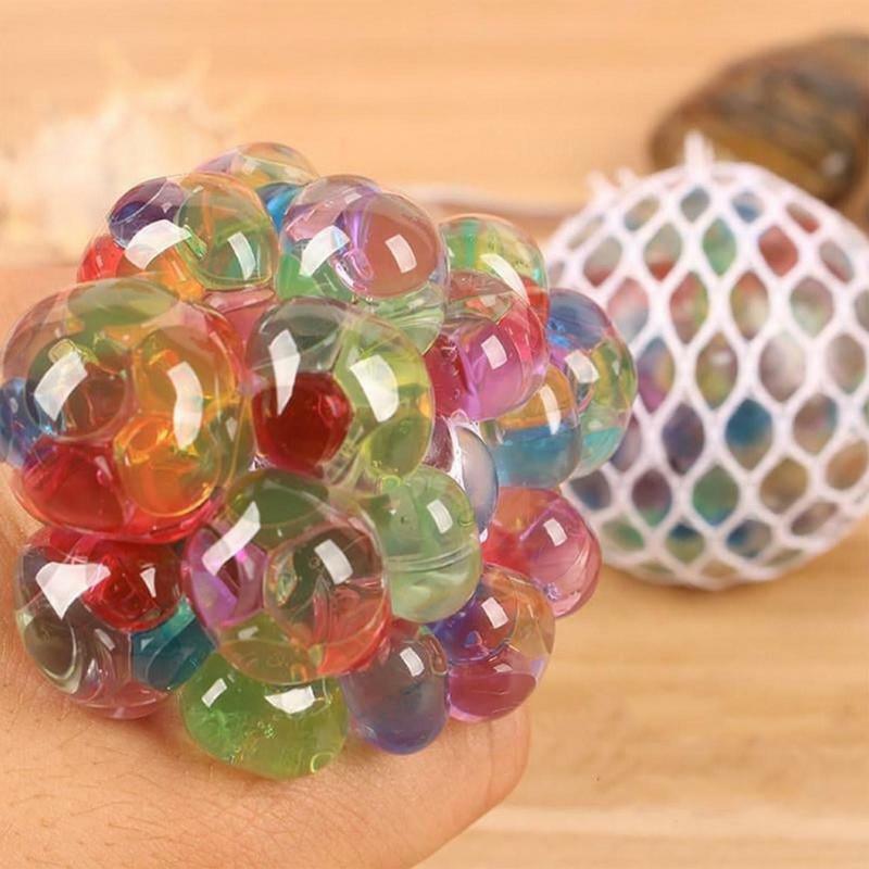 Pelota elástica de colores arcoíris para deportes de mano, juguete sensorial de malla para apretar uvas, pelota elástica suave para el estrés, Sq