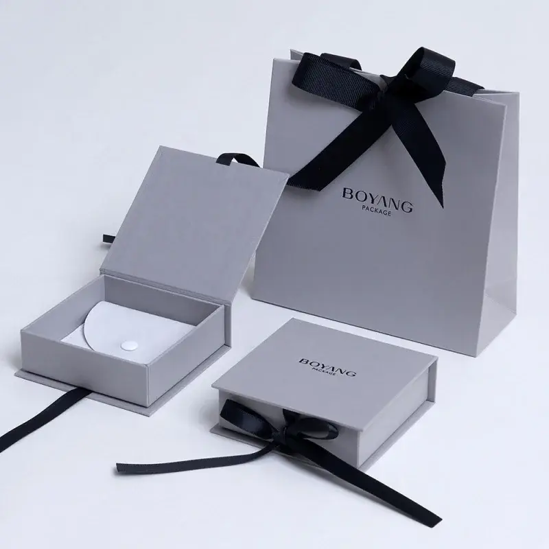 Boyang custom eco paper necklace ring jewelry gift packaging box with ribbon