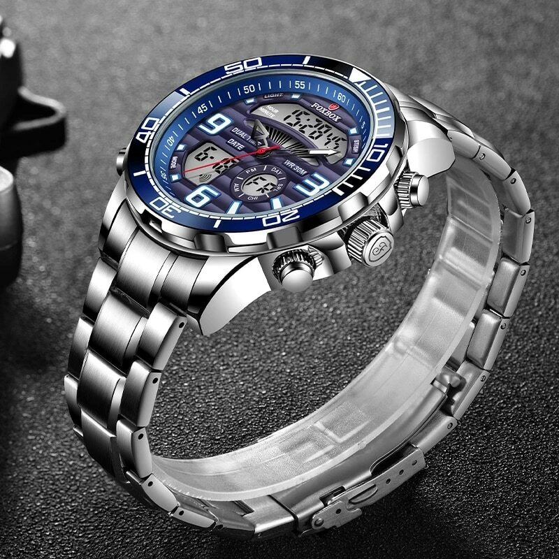Reloj de pulsera de cuarzo deportivo para hombre, cronógrafo Digital de lujo, de acero completo, estilo militar, resistente al agua, con caja, 2024