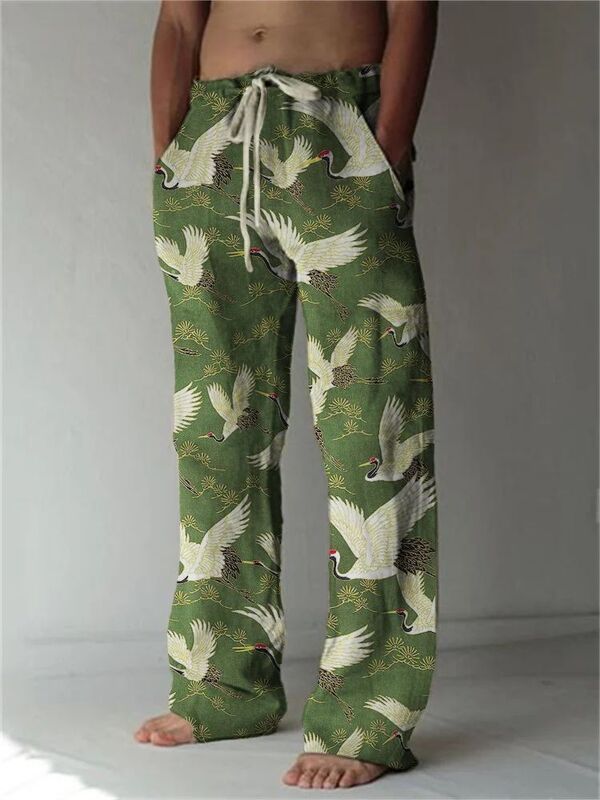 Celana panjang lurus ukuran besar pria motif mode 3D tipis musim semi dan musim gugur populer populer celana panjang kaki lurus santai