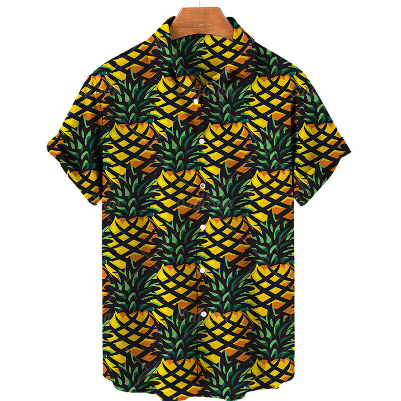 Ananas frucht Hawaii Hemden Zitrone 3D-Druck Hemden Männer Mode Blusen lässig Strand Camisas Sommer Männer Berufung Revers Shirt