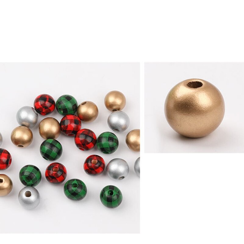 Perles à carreaux buffle, perles en bois d'automne pour l'artisanat, guirlande d'arbre noël, guirlande perles en bois,