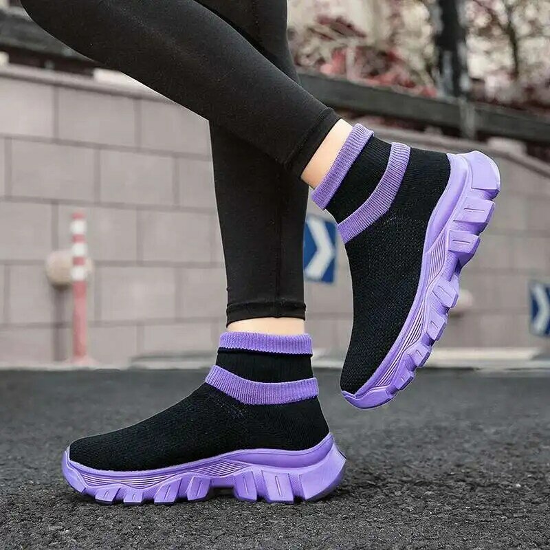 MWY Woman Sneakers Platform Sports Shoes Comfortable Ankle Sock Shoes Zapatillas Increase Height Casual Shoes Size 35-45