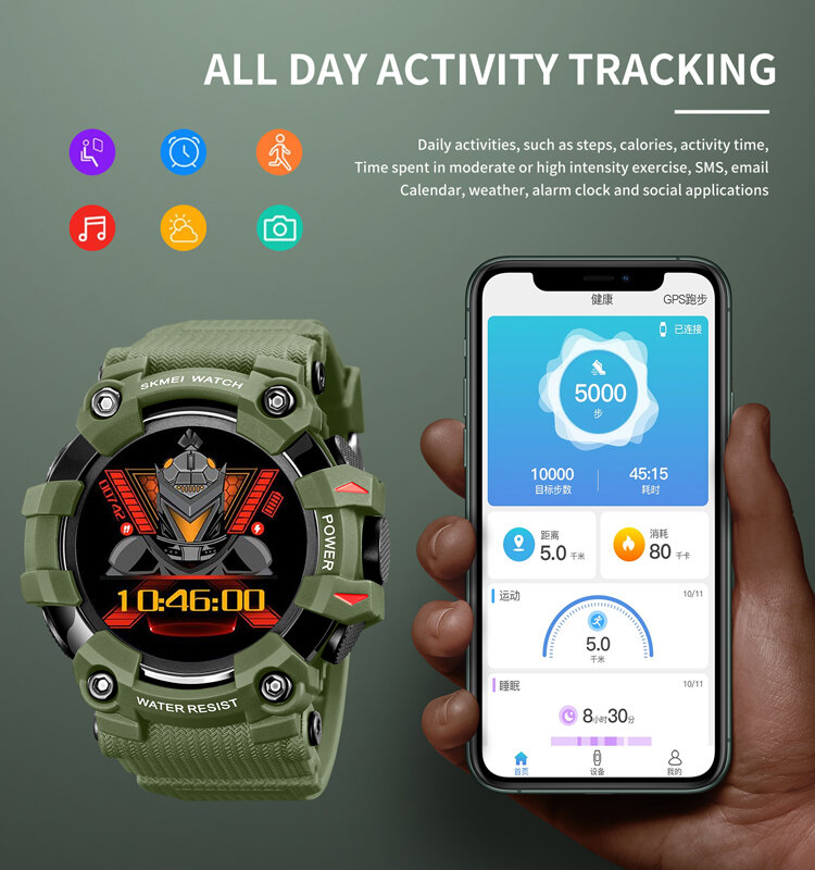 Skmei-smartwatch masculino, bluetooth, chamada, rastreador de fitness, frequência cardíaca, à prova d'água, ip68, para android e ios, moda