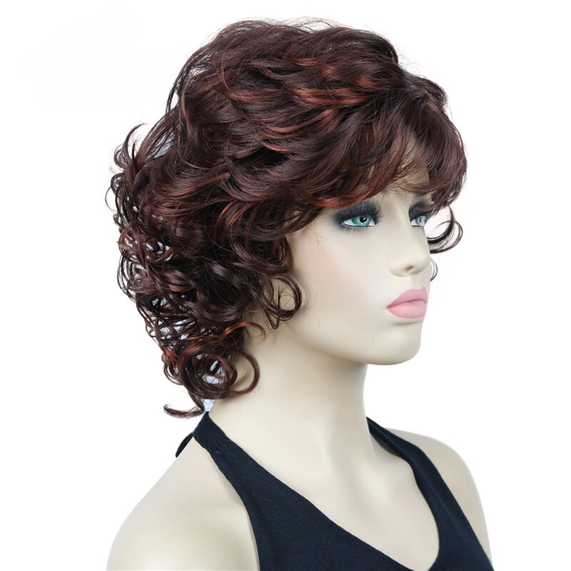 Peluca sintética completa de aspecto Natural para mujer, peluca corta y rizada, mezcla Auburn
