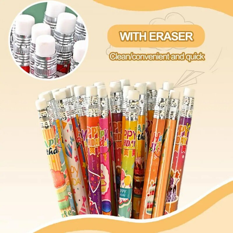 Lápices de madera con borradores superiores para niños, suministros de fiesta de cumpleaños para profesores, diversión festiva, 24 lápices