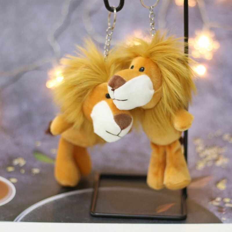 Gantungan kunci liontin boneka singa kecil, aksesori lucu ransel liontin gantungan kunci dekorasi gantung boneka mewah gantungan kunci