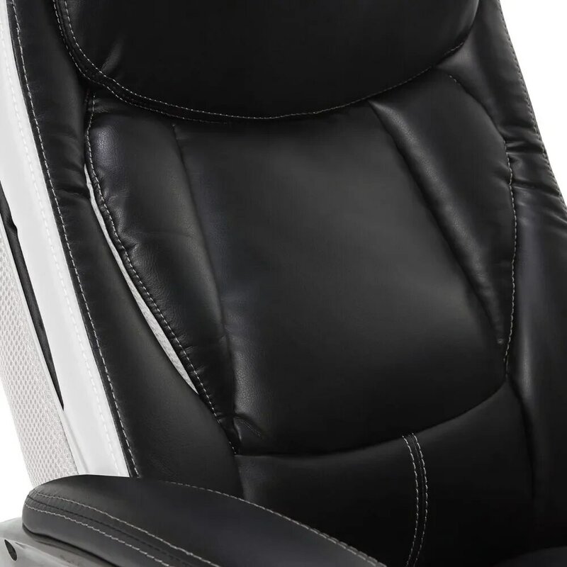 Krzesło biurowe, ergonomiczne krzesło komputerowe wykonane ze skóry i siatki, wyposażone w wyprofilowaną talię i wygodne cewki, czarno-białe