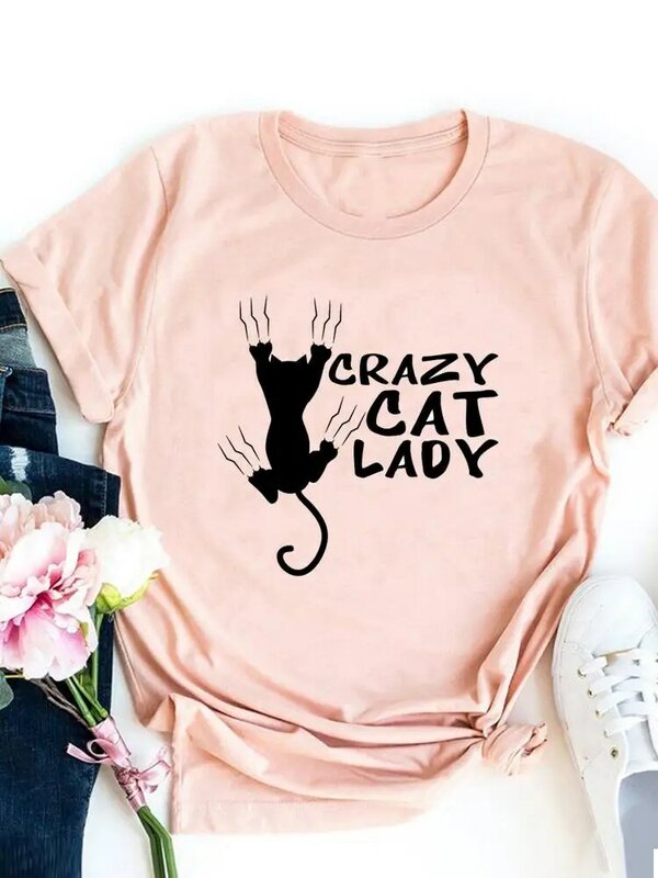 Camiseta con estampado de pata de corazón para mujer, con estampado de perro y gato Camiseta básica de los 90, camiseta de manga corta para mujer