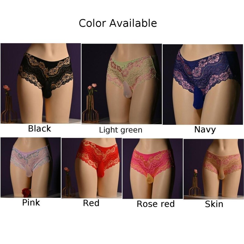 Men Lace Sheer Panties Mesh Sissy Pouch Briefs Underwear Lingerie Underpants Low Rise Ultra-Thin See-through Inmitate
