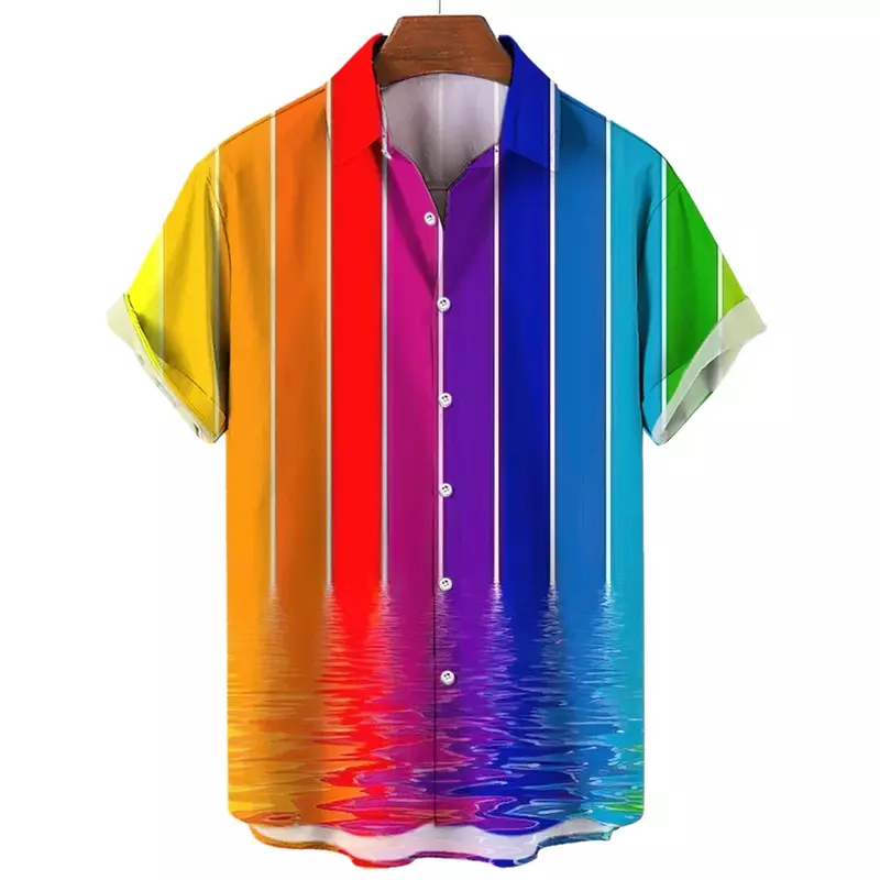 Camisas havaianas de manga curta masculinas, orgulho feliz do mês, design arco-íris, streetwear casual, roupas masculinas, camisas plus size