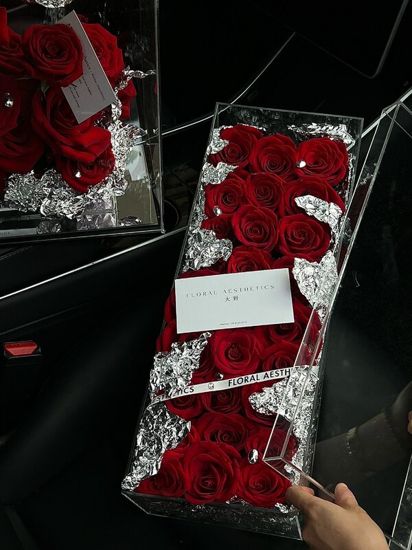 Kotak kemasan bunga mawar panjang akrilik transparan, 1 buah kotak kemasan Hari Valentine motif bunga mawar