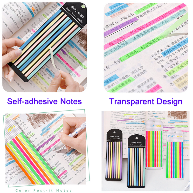 Decorative Transparent Sticky Notes Clear Bright Color Memo Pads Post Notepads Journaling Stationery Index Tab Book Study Marker