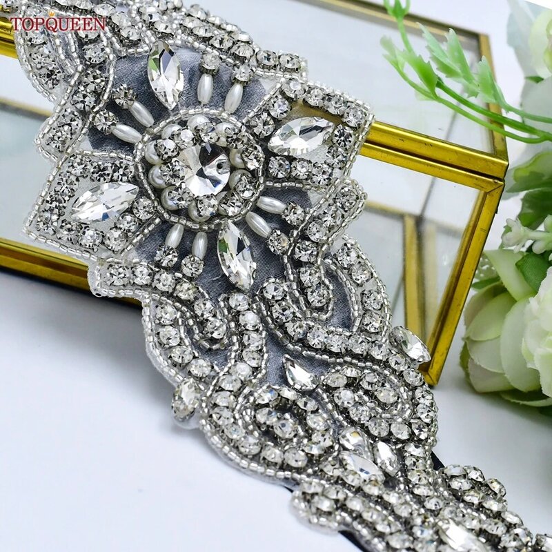 Topqueen s26 luxo strass vestidos de casamento cinto feminino cristal applique decoração sparkly para noiva cintura nupcial faixa