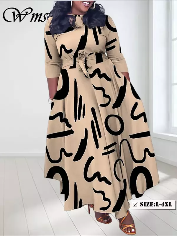 Платье Wmstar женское с принтом, модное Макси-платье с длинным рукавом и широким подолом, осенняя одежда, Прямая поставка, большие размеры