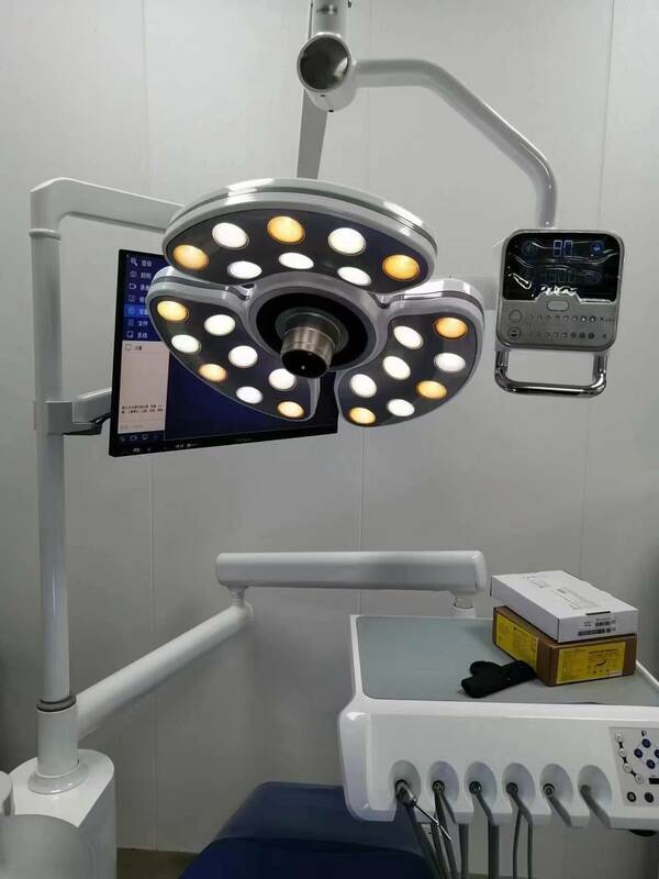 LED indução dental luz com câmera, cadeira lâmpada, verificação operacional Shadowless